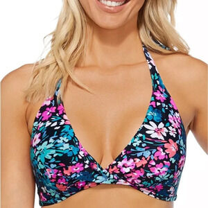 Island Escape Black Sunshine Halter Bikini Top‎ Swimsuit Size 10 NWT